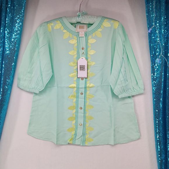 NWT/Bag Emily McCarthy New Proper Top SZ XS Yacca/Lemon 100% Tencel $220 MSRP - Picture 1 of 16